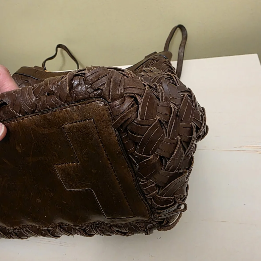 Tory Burch | Farrah Brown Woven Leather Shoulder Bag